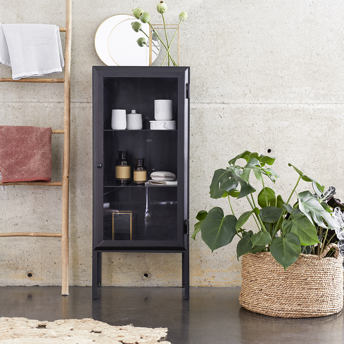 Armoire de salle de bain vitrée en métal 120 Lison Armoire de salle de bain vitrée en métal 120 Lison