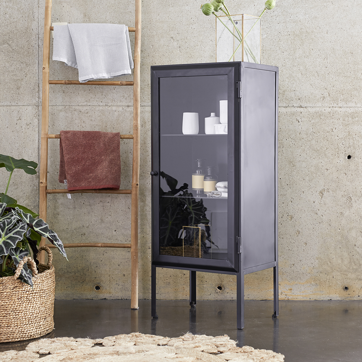 Armoire de salle de bain vitrée en métal 120 Lison Armoire de salle de bain vitrée en métal 120 Lison