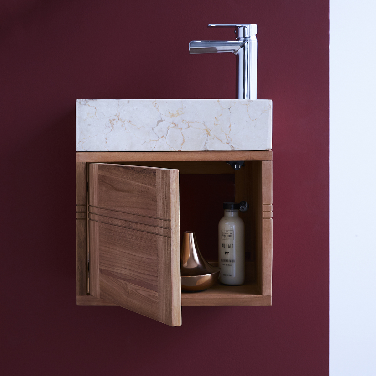 Basic solid teak and Marble Vanity Cabinet Cream Basic solid teak and Marble Vanity Cabinet Cream