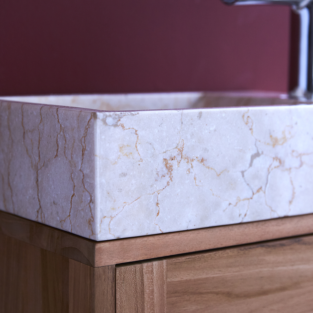 Basic solid teak and Marble Vanity Cabinet Cream Basic solid teak and Marble Vanity Cabinet Cream