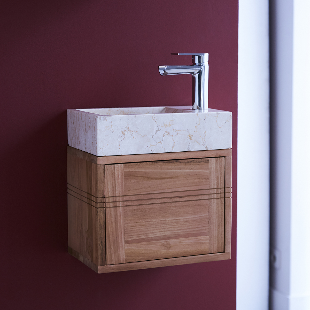 Basic solid teak and Marble Vanity Cabinet Cream Basic solid teak and Marble Vanity Cabinet Cream