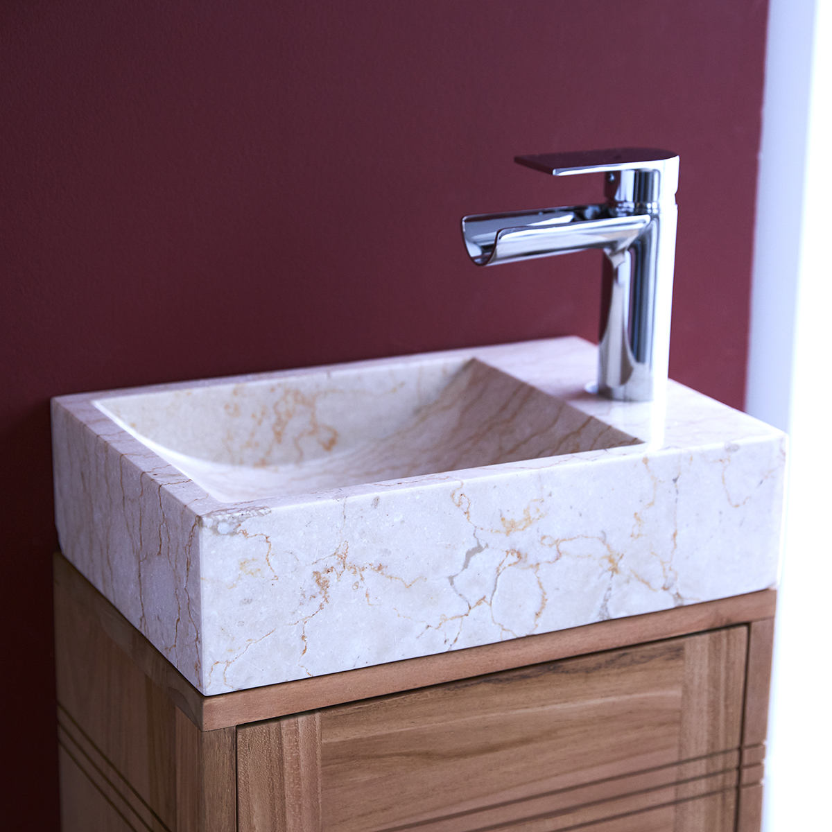 Basic solid teak and Marble Vanity Cabinet Cream Basic solid teak and Marble Vanity Cabinet Cream