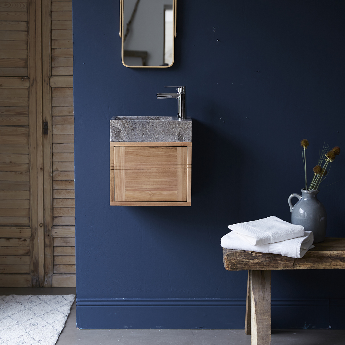 Basic solid teak and Marble Vanity Cabinet Grey Basic solid teak and Marble Vanity Cabinet Grey