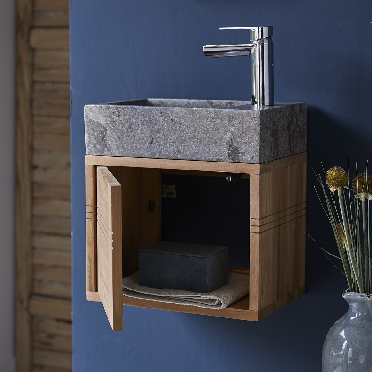 Basic solid teak and Marble Vanity Cabinet Grey Basic solid teak and Marble Vanity Cabinet Grey