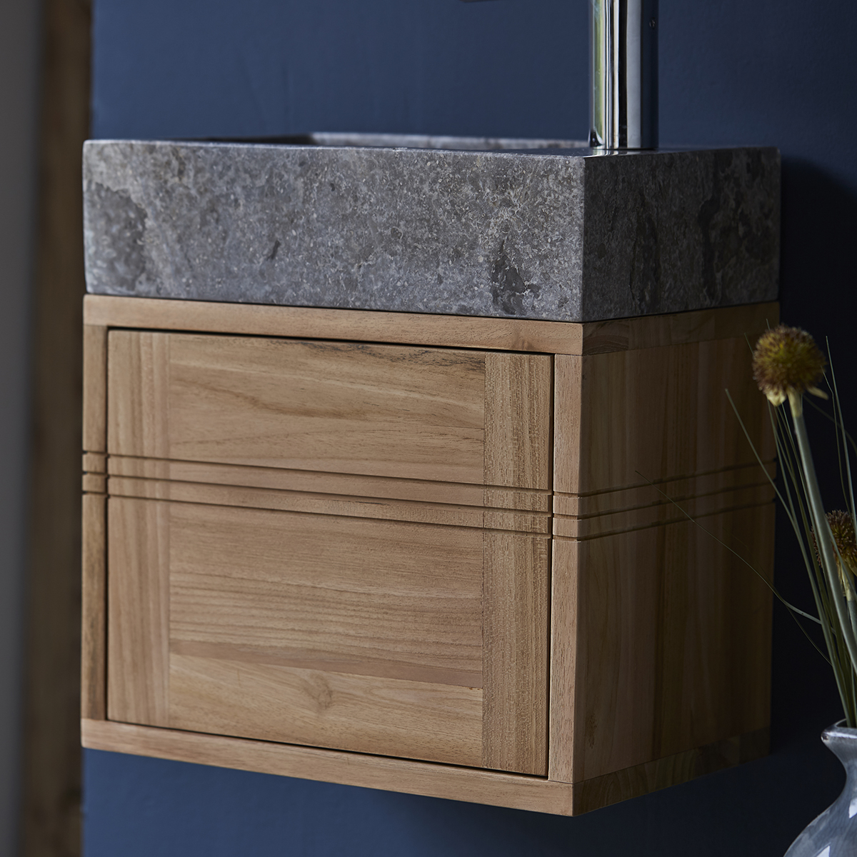 Basic solid teak and Marble Vanity Cabinet Grey Basic solid teak and Marble Vanity Cabinet Grey