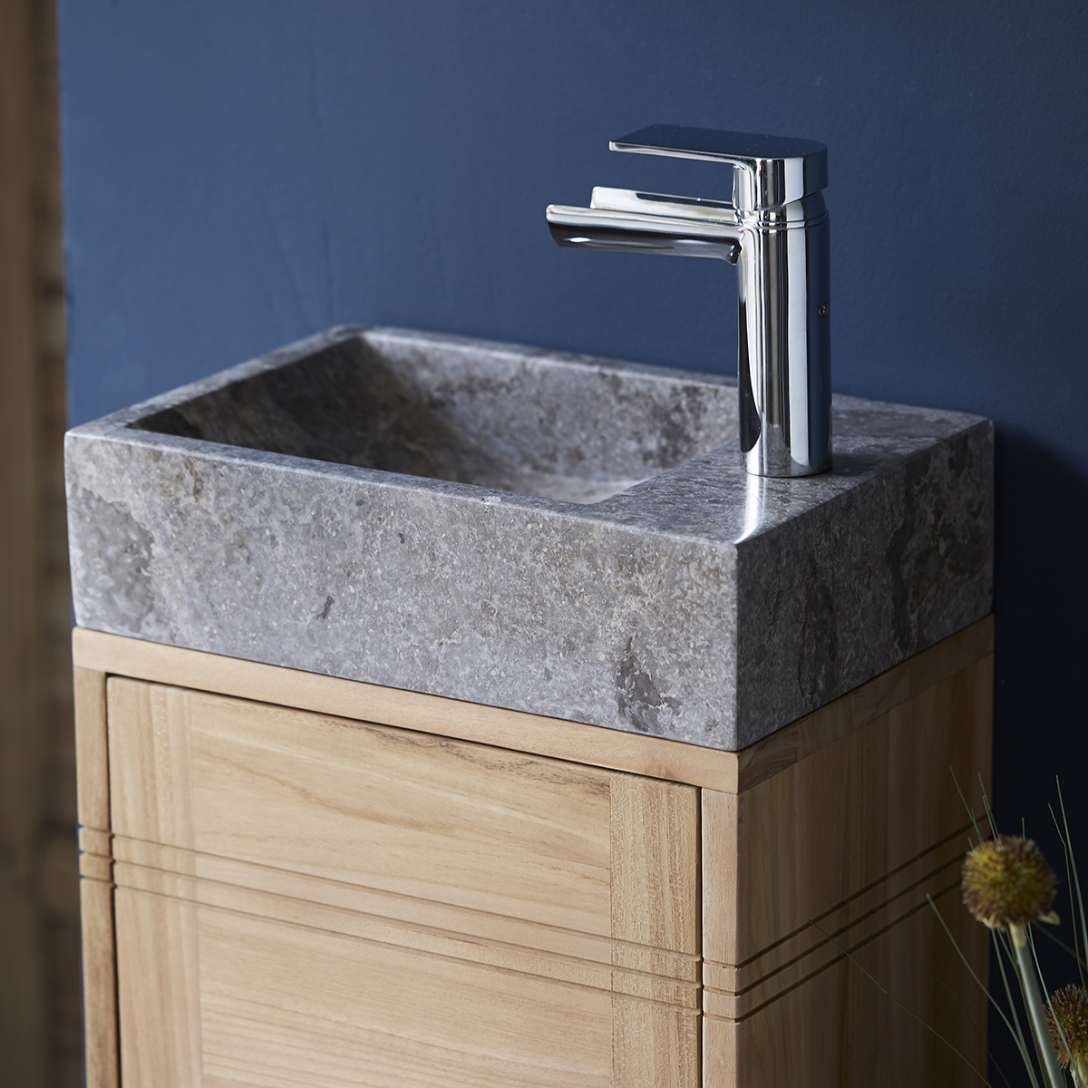 Basic solid teak and Marble Vanity Cabinet Grey Basic solid teak and Marble Vanity Cabinet Grey