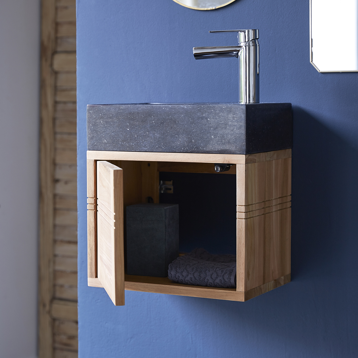 Basic solid teak and Marble Vanity Unit Black Basic solid teak and Marble Vanity Unit Black