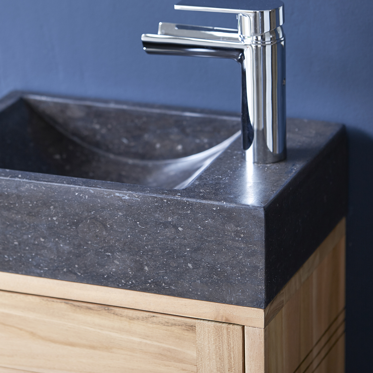 Basic solid teak and Marble Vanity Unit Black Basic solid teak and Marble Vanity Unit Black