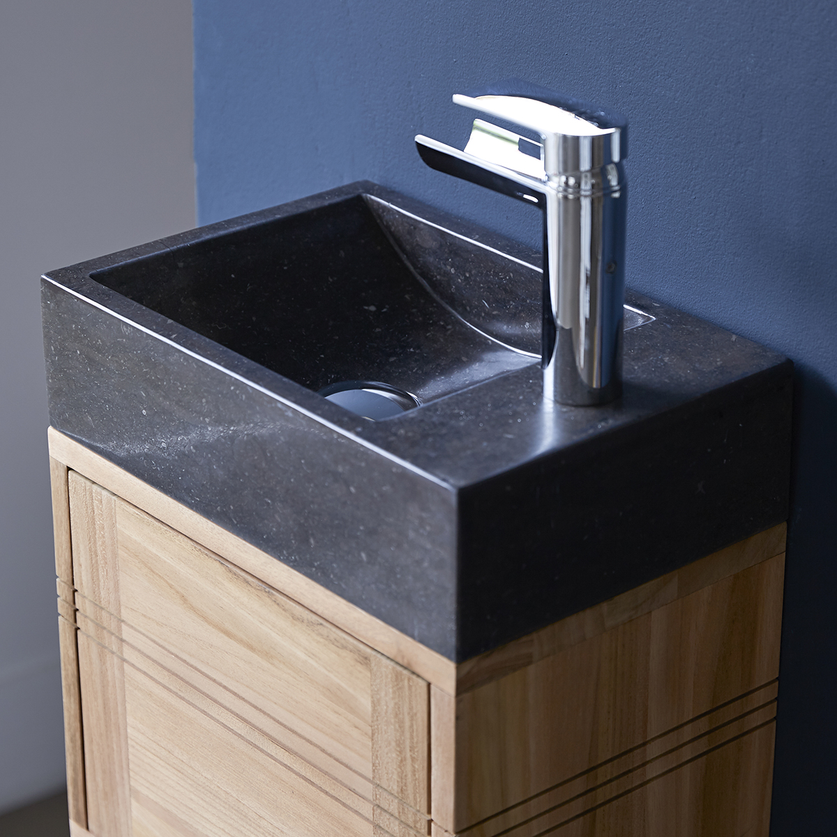 Basic solid teak and Marble Vanity Unit Black Basic solid teak and Marble Vanity Unit Black