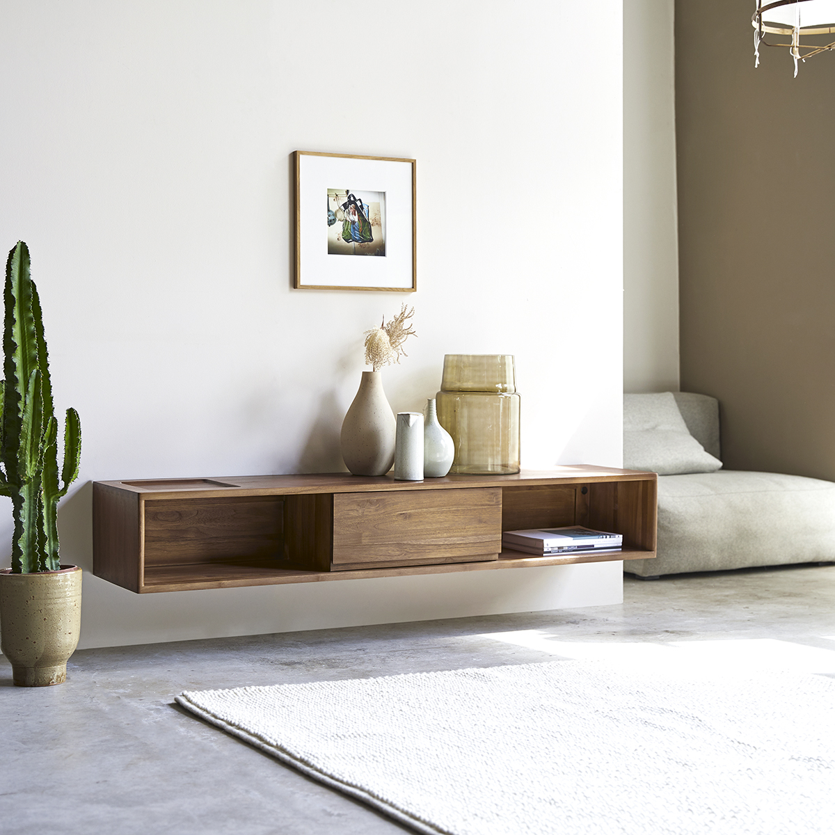 Circa 1-drawer wall-mounted teak TV unit 160 Circa 1-drawer wall-mounted teak TV unit 160