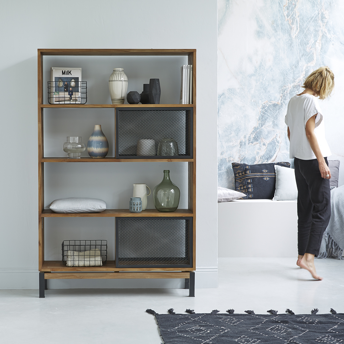 Color Bebop black solid teak and metal bookcase 174 Color Bebop black solid teak and metal bookcase 174