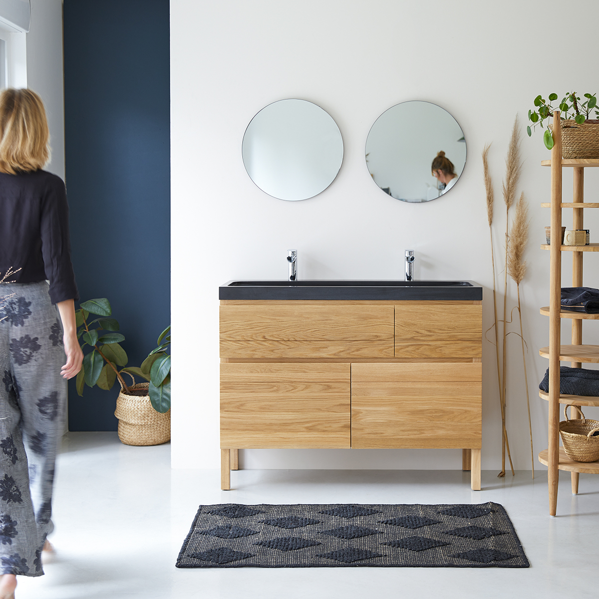 Easy solid oak and lava stone Vanity Cabinet 120 Easy solid oak and lava stone Vanity Cabinet 120
