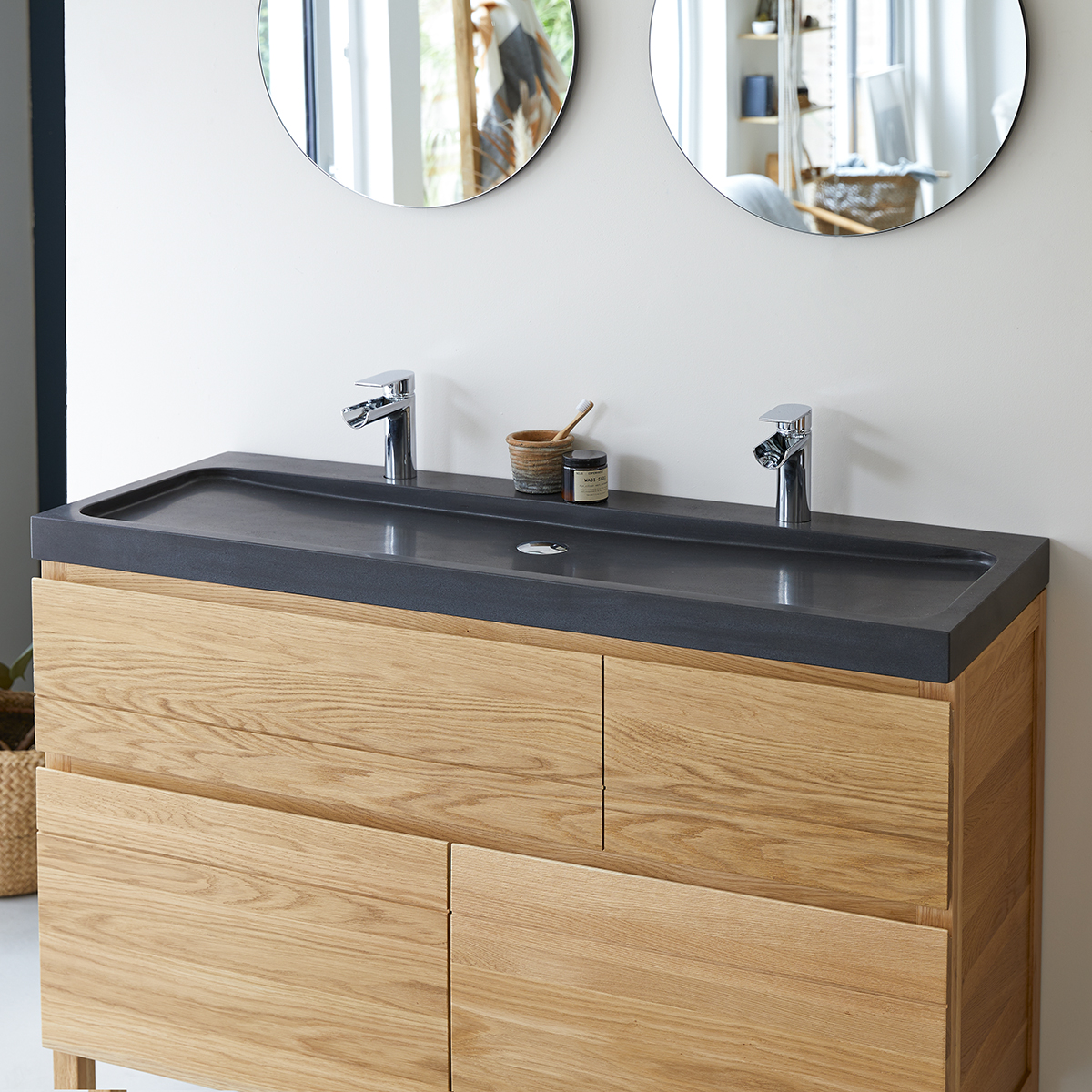 Easy solid oak and lava stone Vanity Cabinet 120 Easy solid oak and lava stone Vanity Cabinet 120
