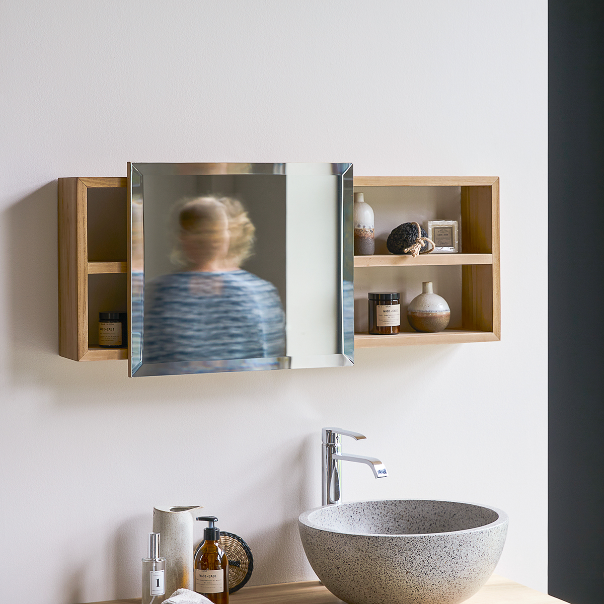 Etagère miroir en teck massif Typo Etagère miroir en teck massif Typo