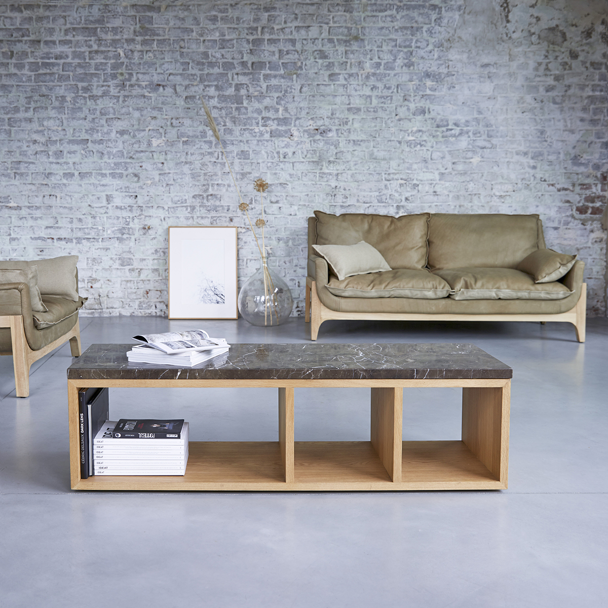 Eyota solid oak and Marble Coffee Table 131x42 Eyota solid oak and Marble Coffee Table 131x42