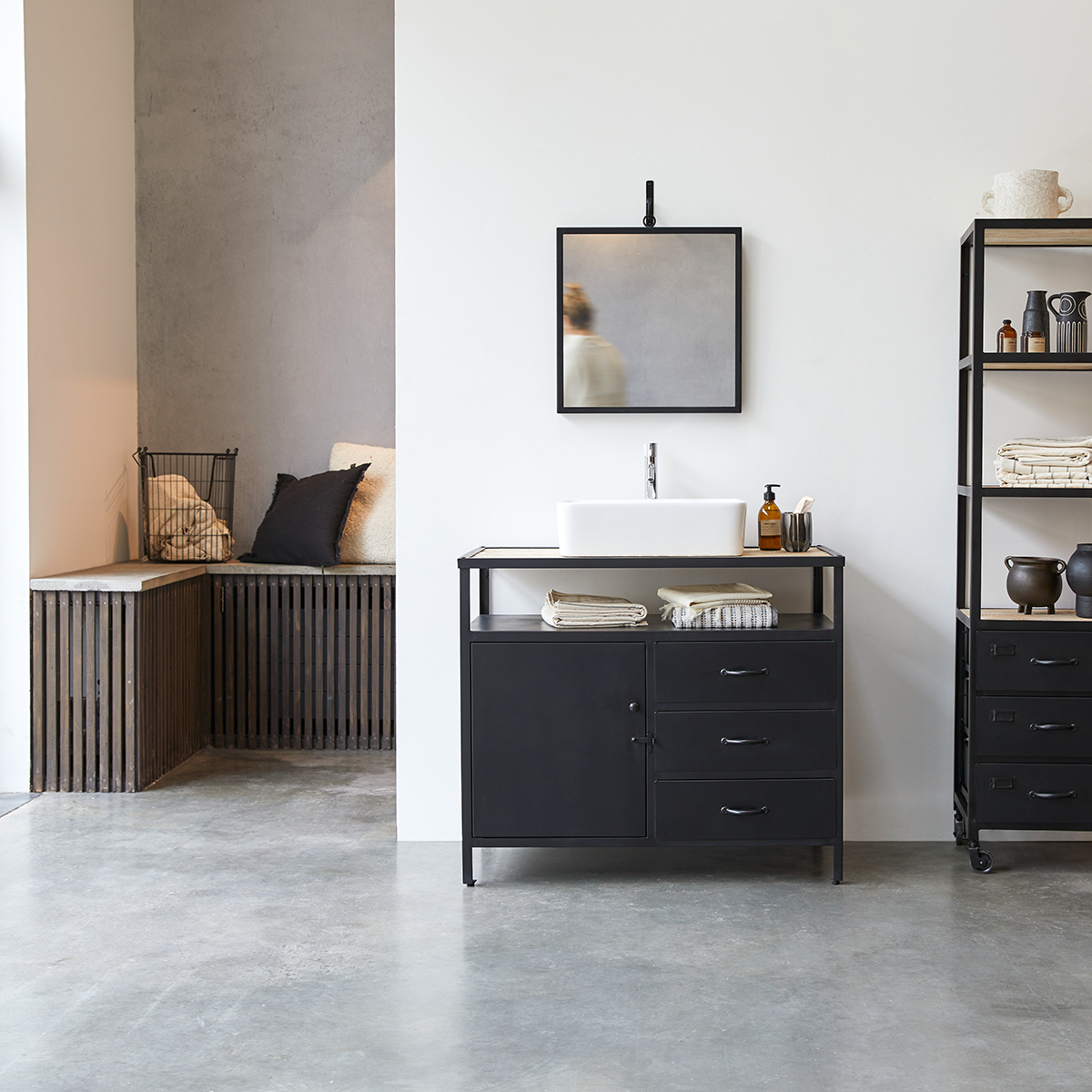 Industriel Metal and Mango Vanity Cabinet 95 Industriel Metal and Mango Vanity Cabinet 95
