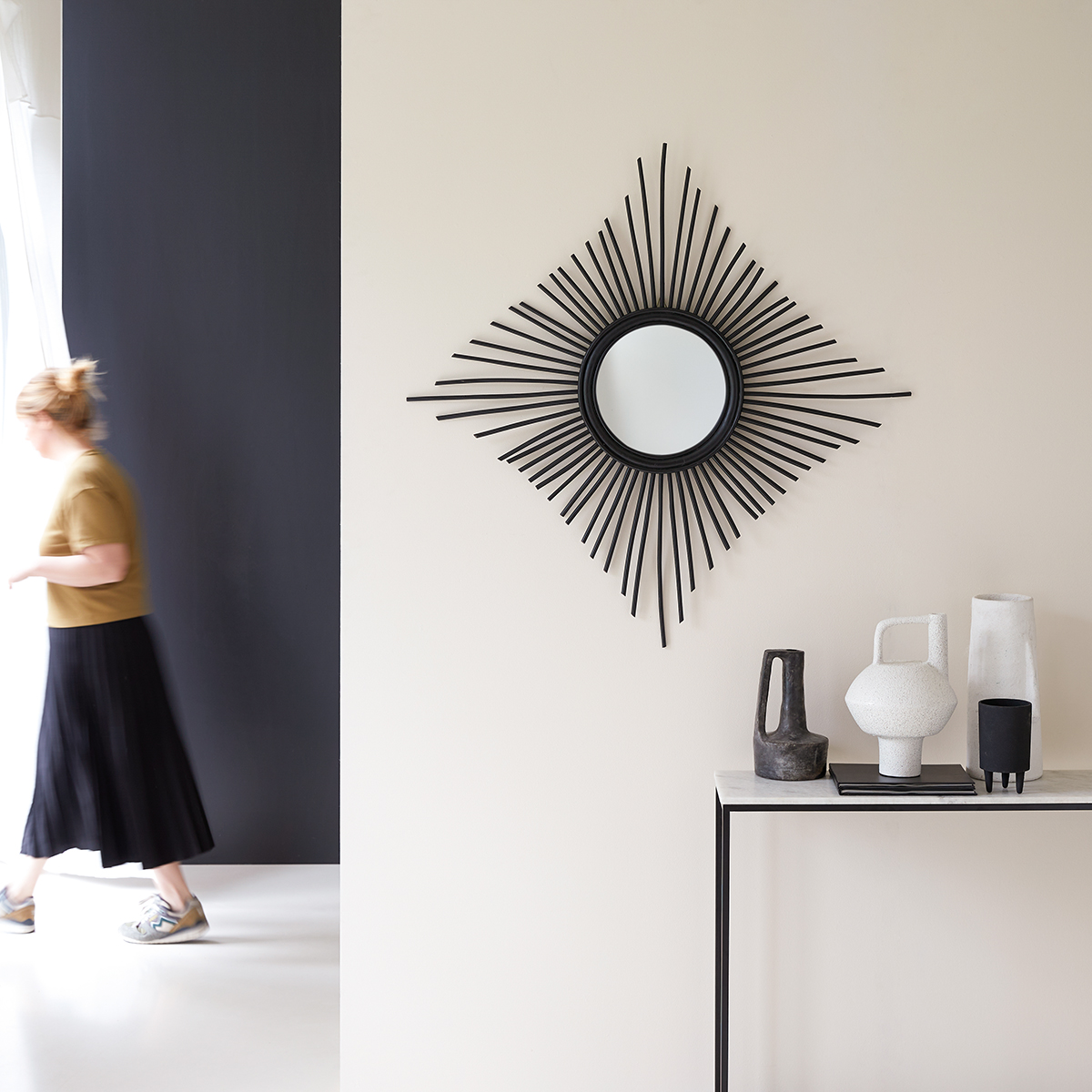 Isidore Rattan Mirror 80 black Isidore Rattan Mirror 80 black