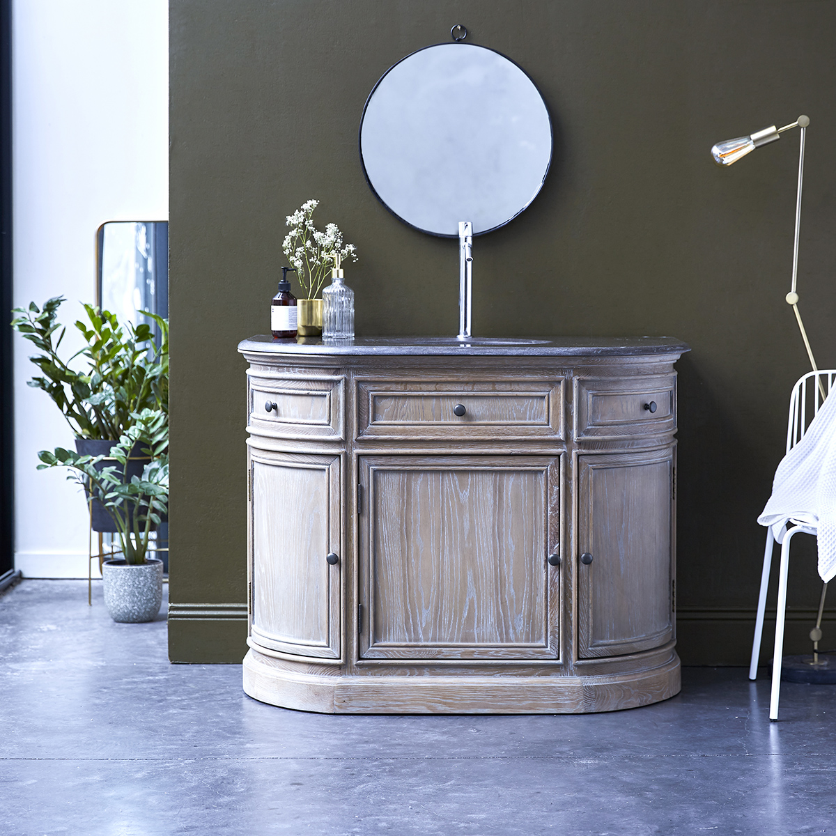 Louise Oak and stone Vanity Cabinet 110 Louise Oak and stone Vanity Cabinet 110