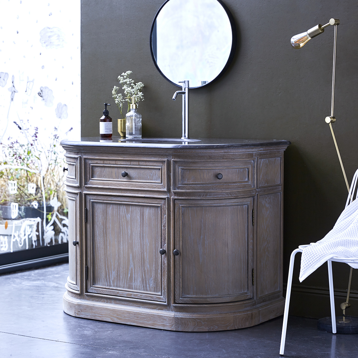 Louise Oak and stone Vanity Cabinet 110 Louise Oak and stone Vanity Cabinet 110