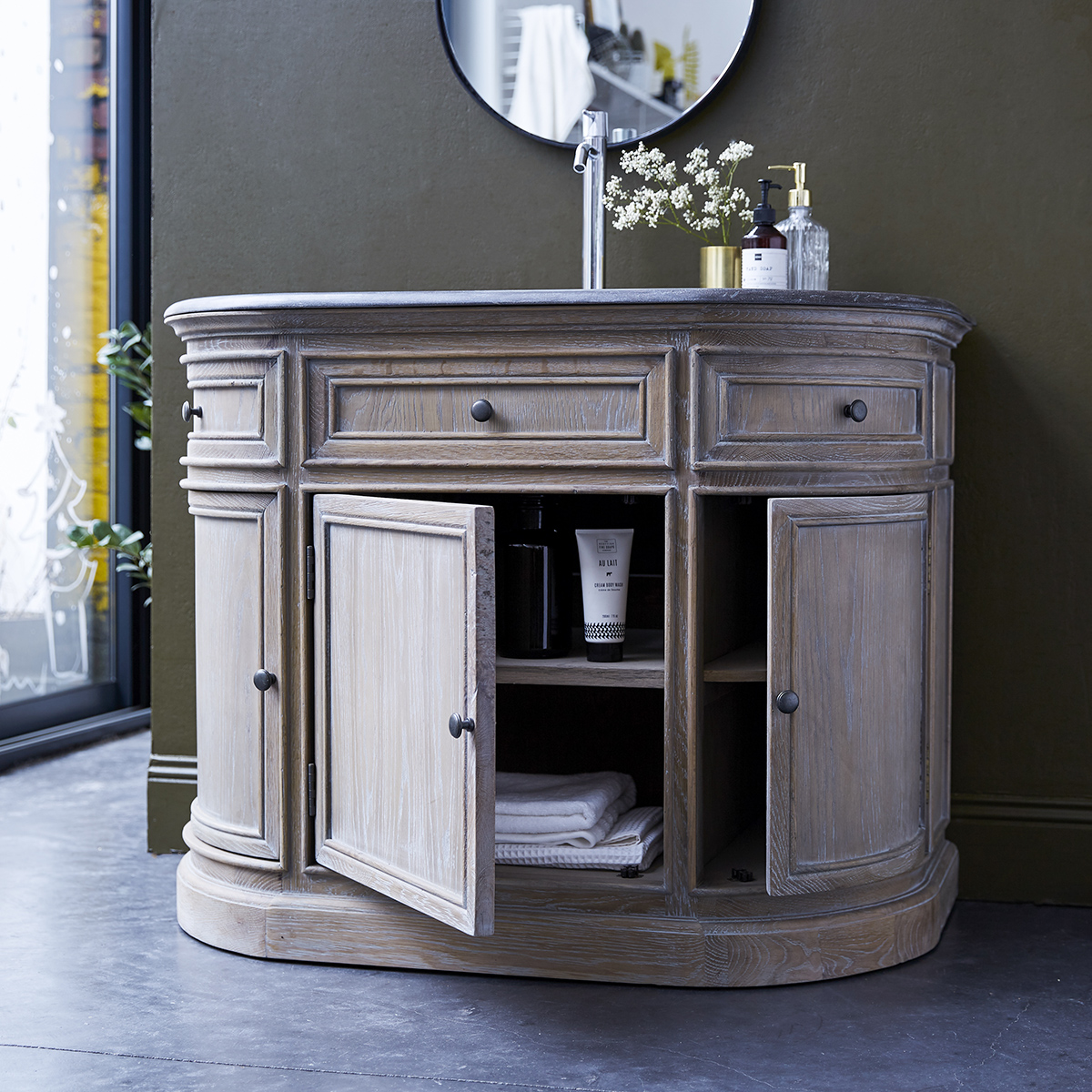 Louise Oak and stone Vanity Cabinet 110 Louise Oak and stone Vanity Cabinet 110
