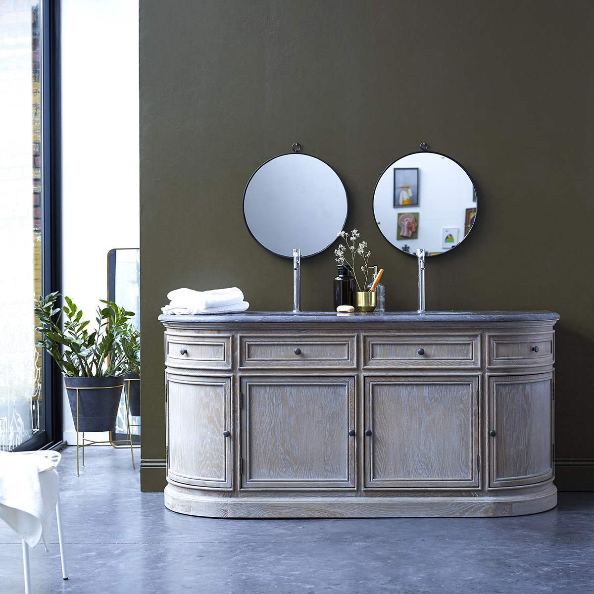 Louise Oak and stone Vanity Cabinet 180 Louise Oak and stone Vanity Cabinet 180