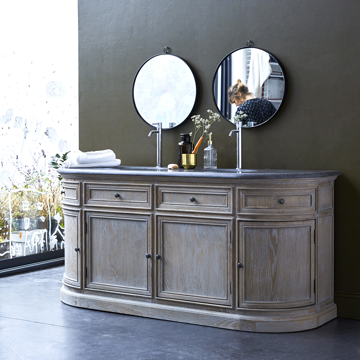 Louise Oak and stone Vanity Cabinet 180 Louise Oak and stone Vanity Cabinet 180