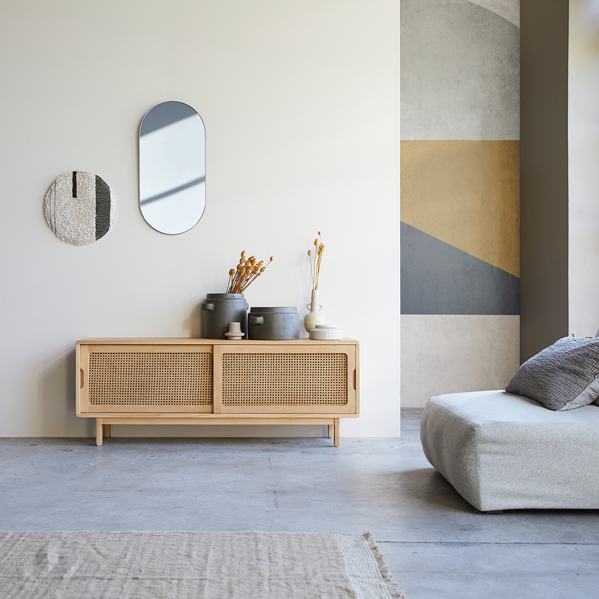 Luis elm and canework TV unit 140 cm Luis elm and canework TV unit 140 cm