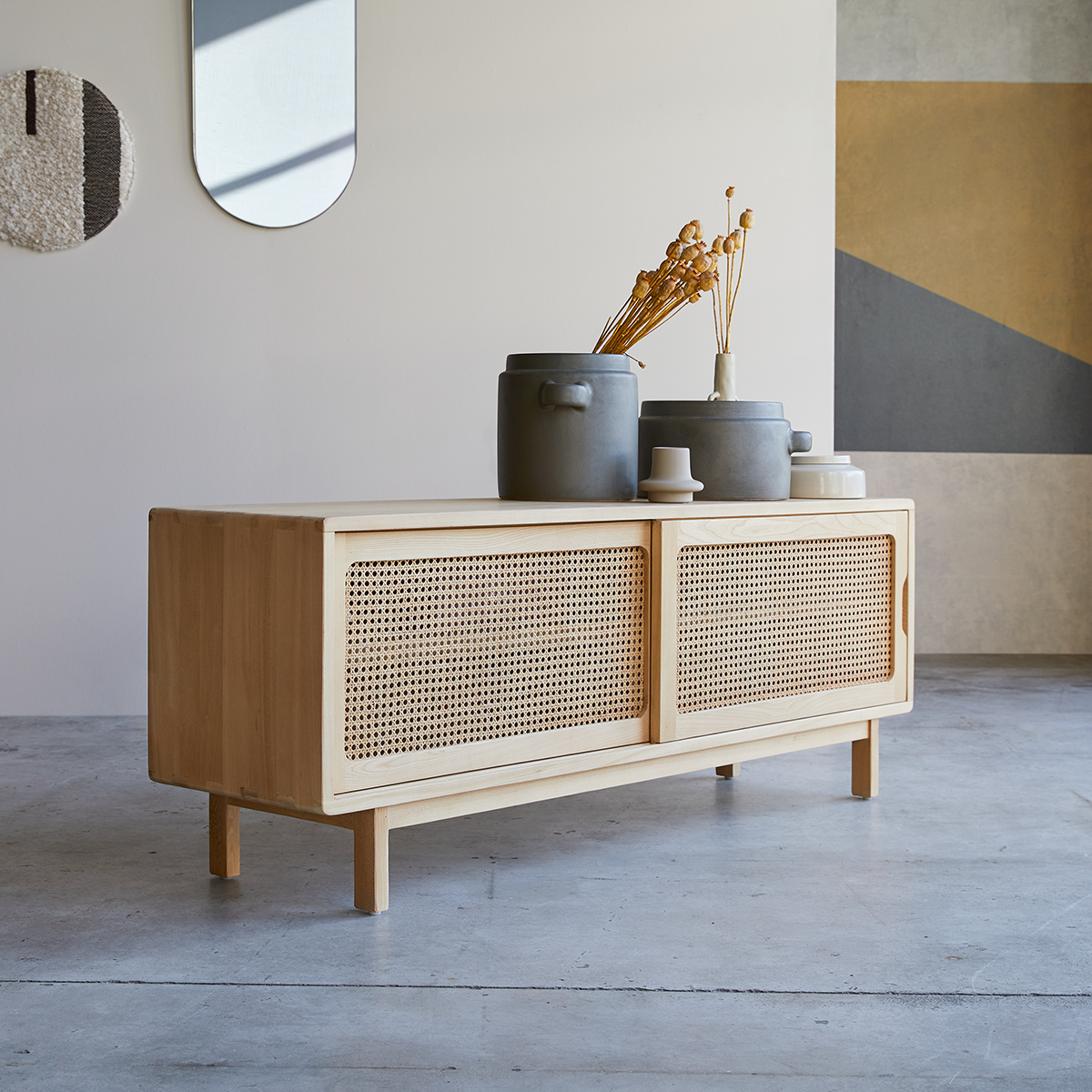 Luis elm and canework TV unit 140 cm Luis elm and canework TV unit 140 cm