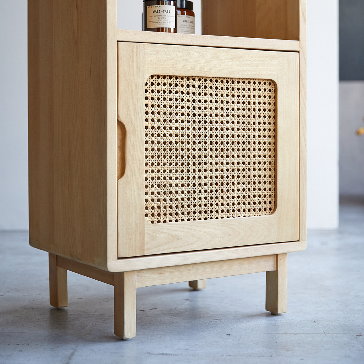 Luis high bookcase in elm and canework Luis high bookcase in elm and canework