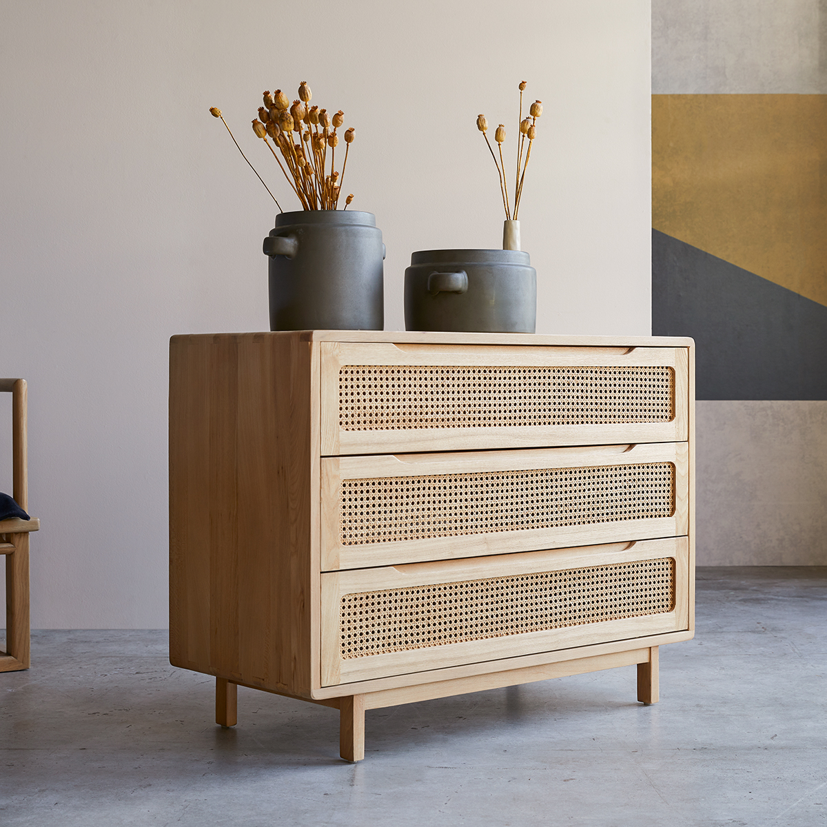 Luis solid elm and canework chest of drawers Luis solid elm and canework chest of drawers