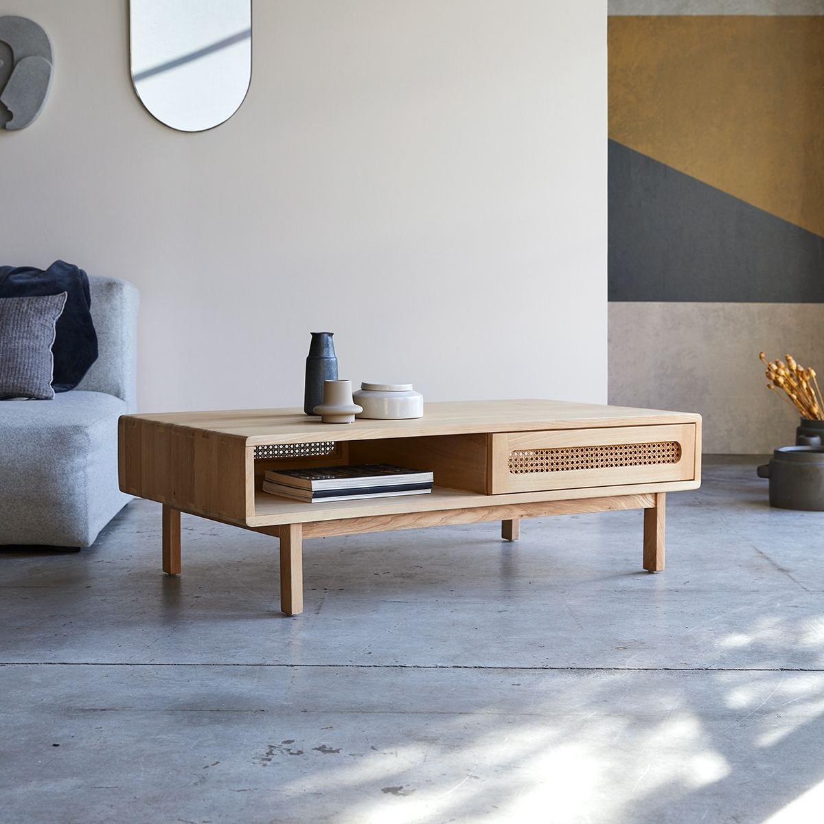 Luis solid elm and canework Coffee Table Luis solid elm and canework Coffee Table