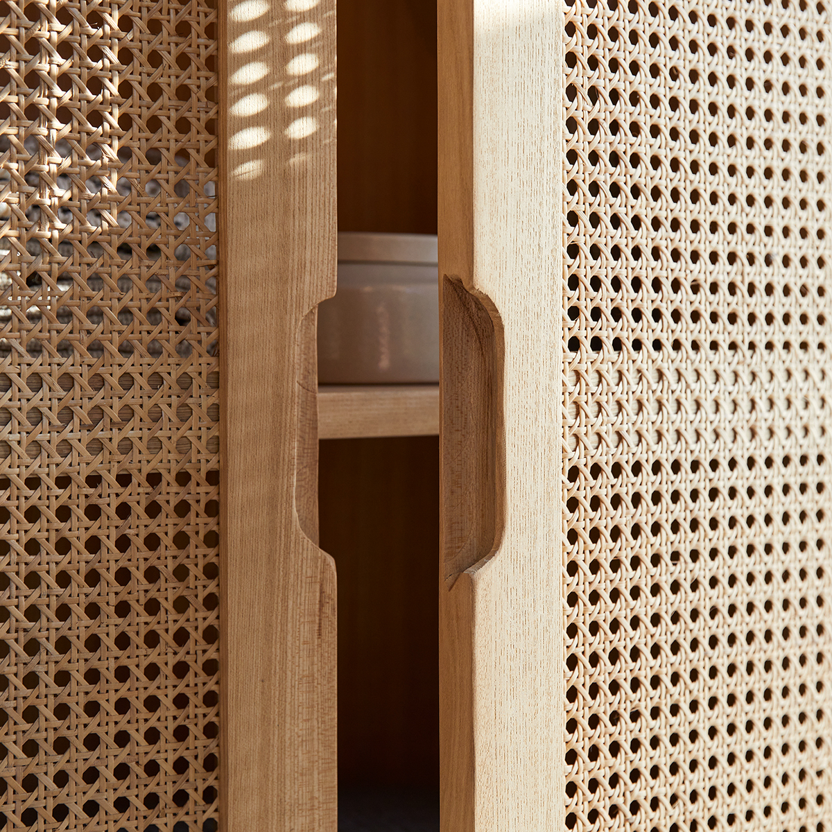 Luis solid elm and canework storage cupboard Luis solid elm and canework storage cupboard