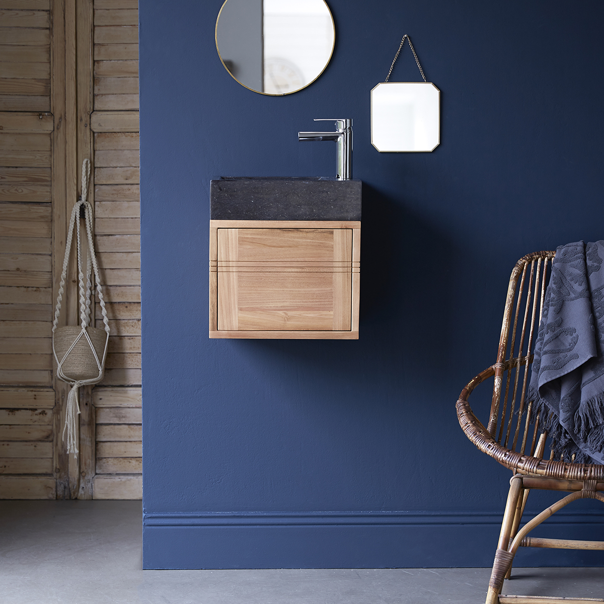 Meuble Lave main en teck massif et marbre Basic black Meuble Lave main en teck massif et marbre Basic black
