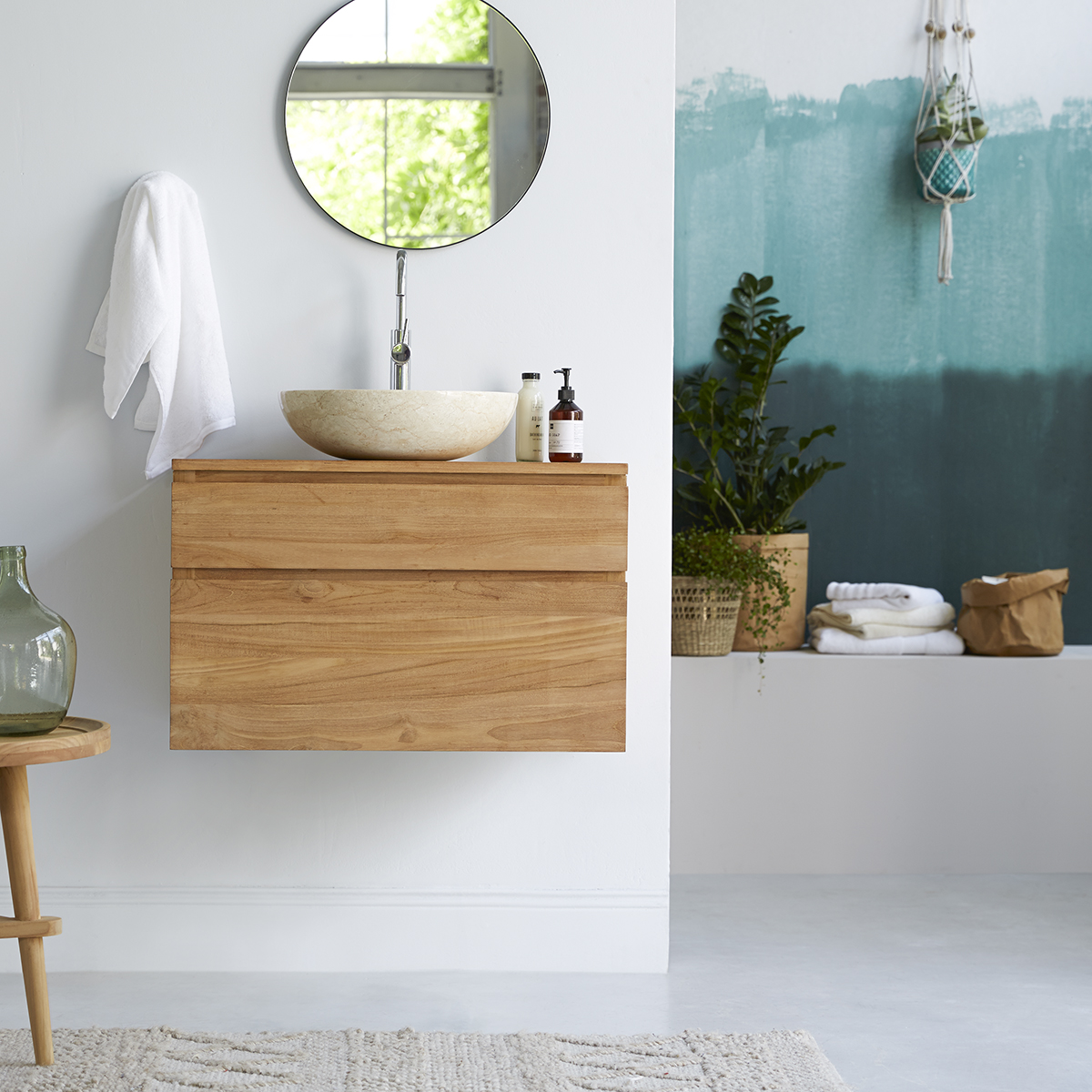 Meuble Sous Vasque Suspendu En Teck 80 Cm Salle De Bain Tikamoon