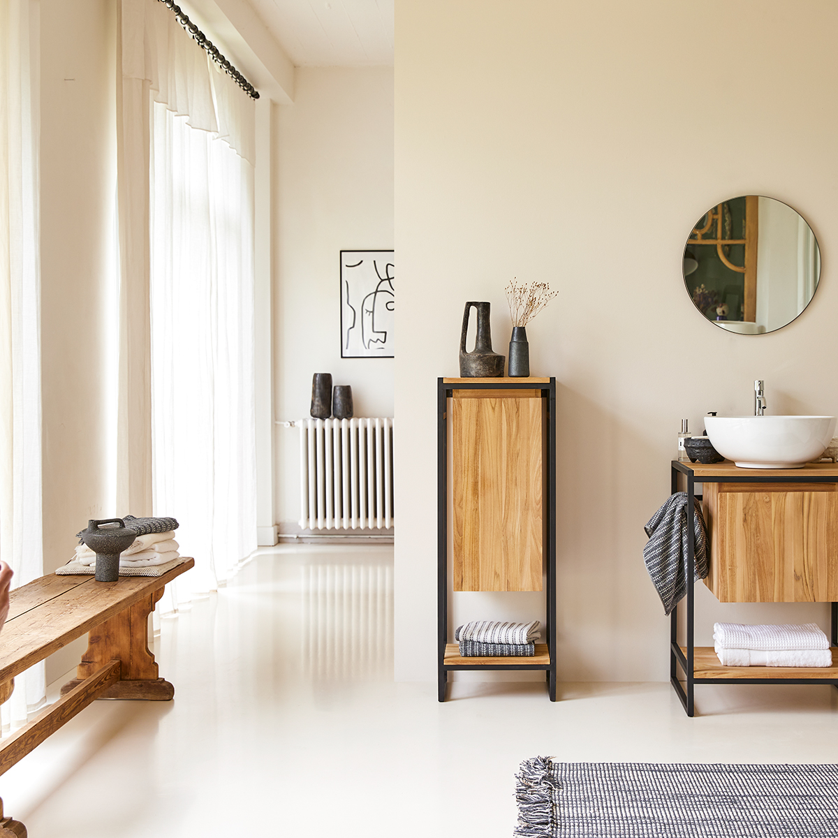 Michal Metal and solid teak Bathroom Lower Unit 40 Michal Metal and solid teak Bathroom Lower Unit 40