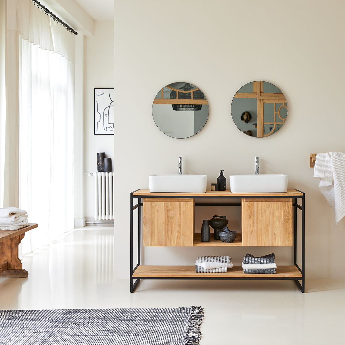 Michal Metal and solid teak Washstand 140 Michal Metal and solid teak Washstand 140