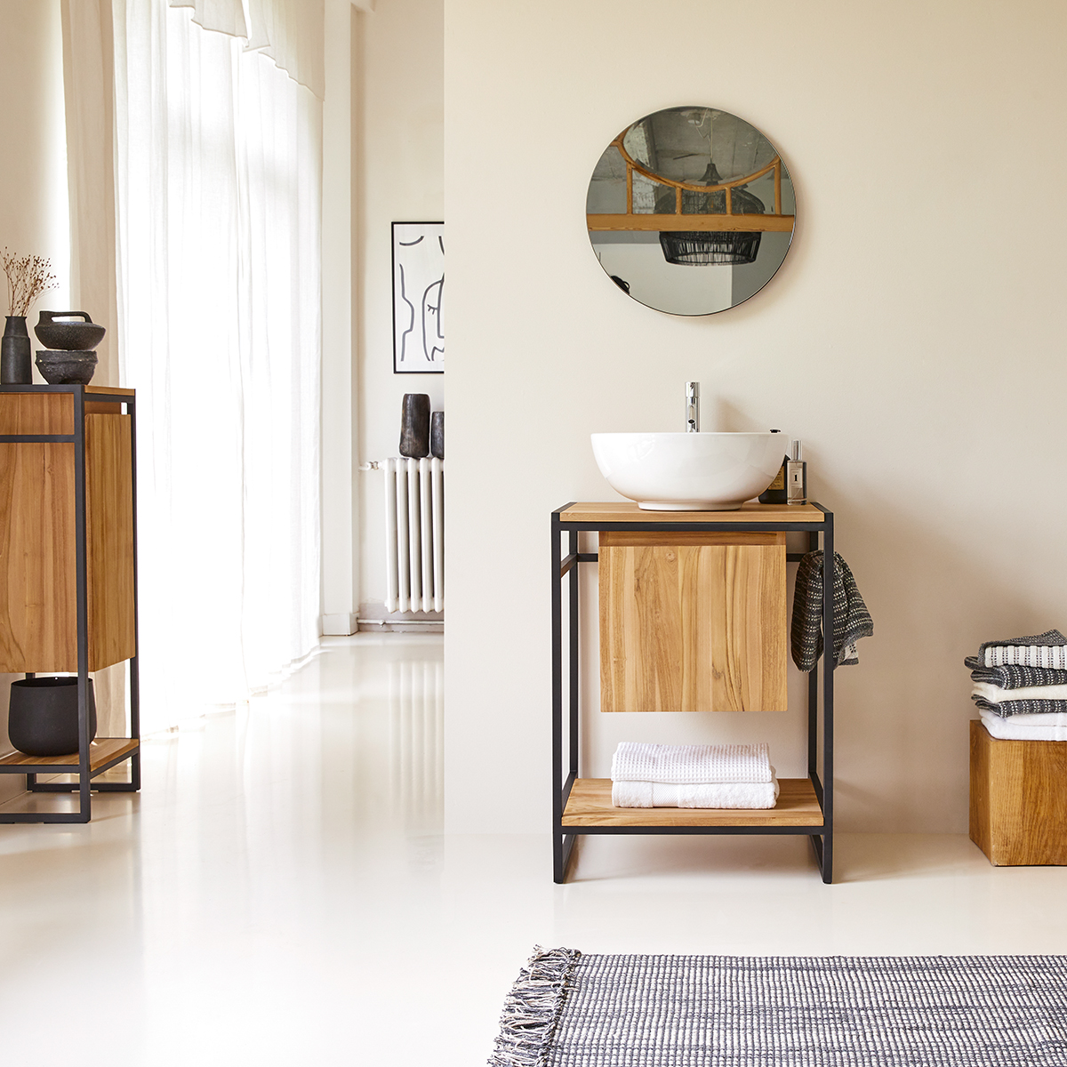 Michal metal and solid teak Washstand 60 Michal metal and solid teak Washstand 60
