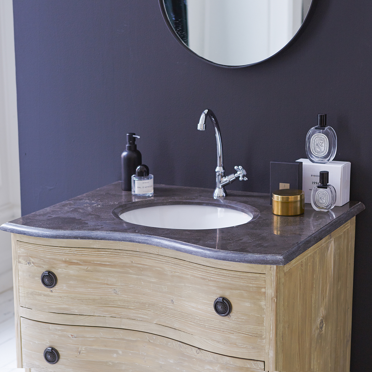 Mueble de baño de pino con lavabo de piedra 90 Hermione Mueble de baño de pino con lavabo de piedra 90 Hermione