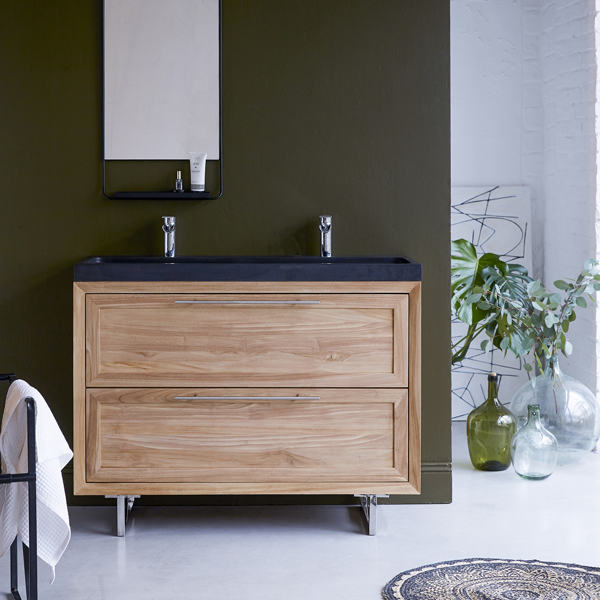 Mueble de baño en teca y piedra de lava 120 Wave Mueble de baño en teca y piedra de lava 120 Wave