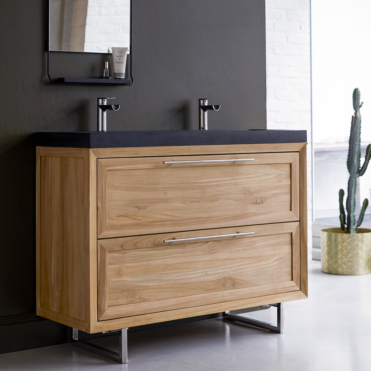 Mueble de baño en teca y piedra de lava 120 Wave Mueble de baño en teca y piedra de lava 120 Wave