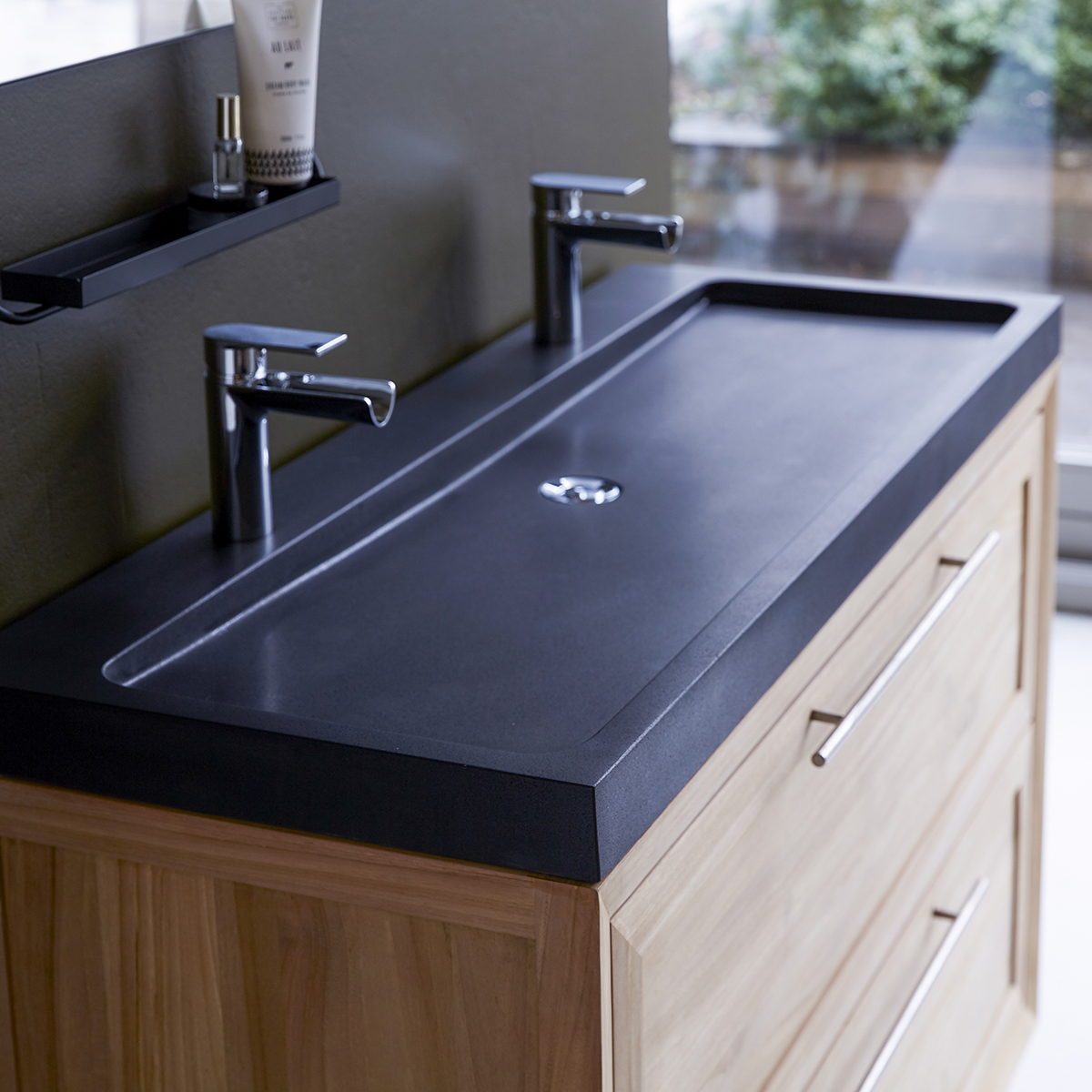 Mueble de baño en teca y piedra de lava 120 Wave Mueble de baño en teca y piedra de lava 120 Wave