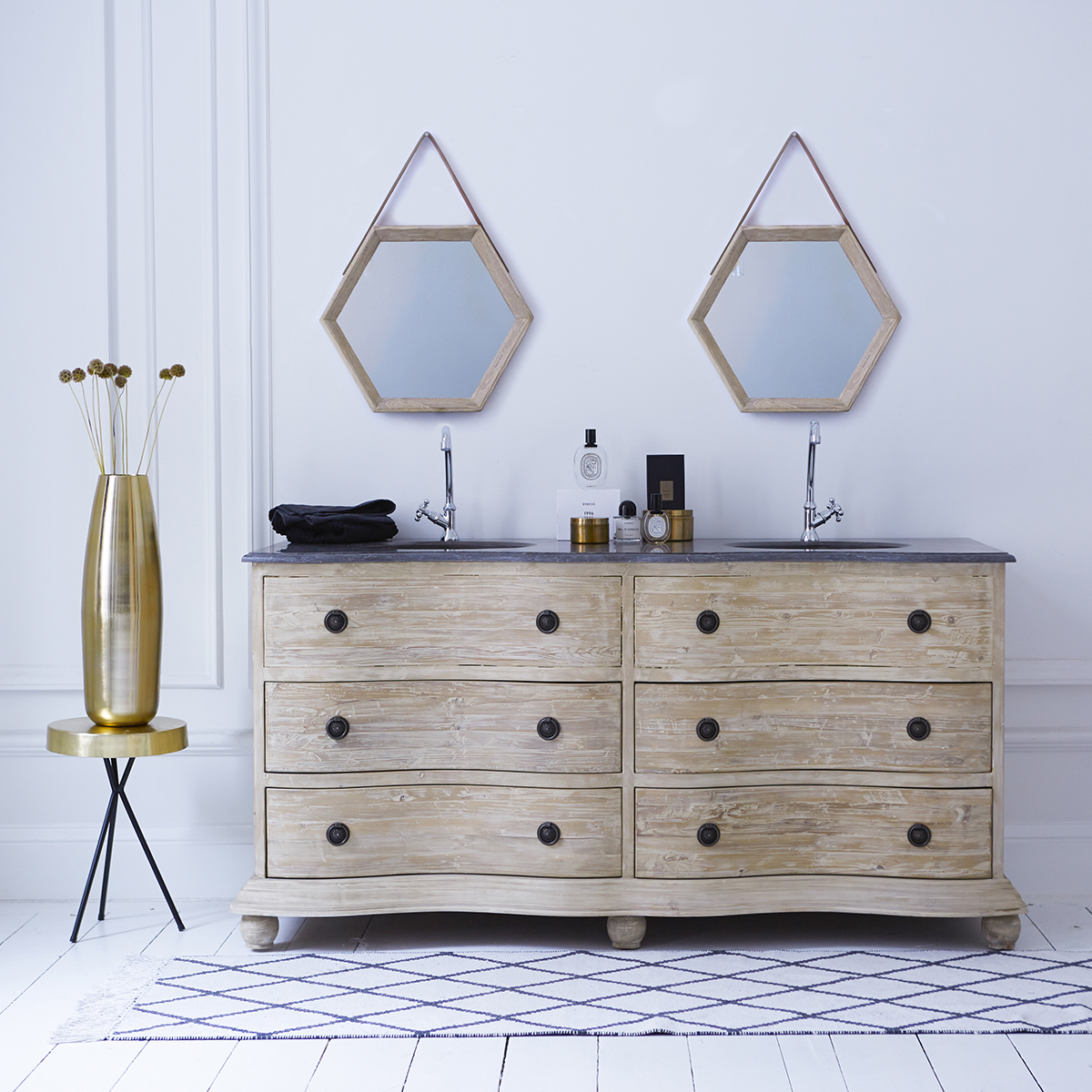 Mueble de pino con lavabos de piedra 170 Hermione Mueble de pino con lavabos de piedra 170 Hermione
