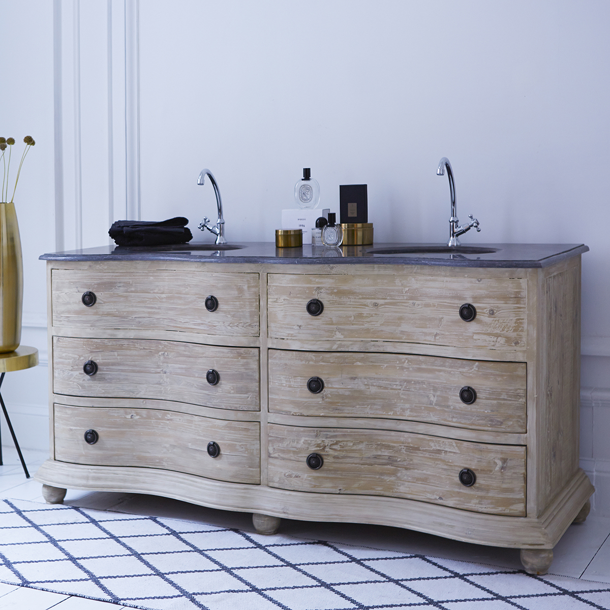 Mueble de pino con lavabos de piedra 170 Hermione Mueble de pino con lavabos de piedra 170 Hermione