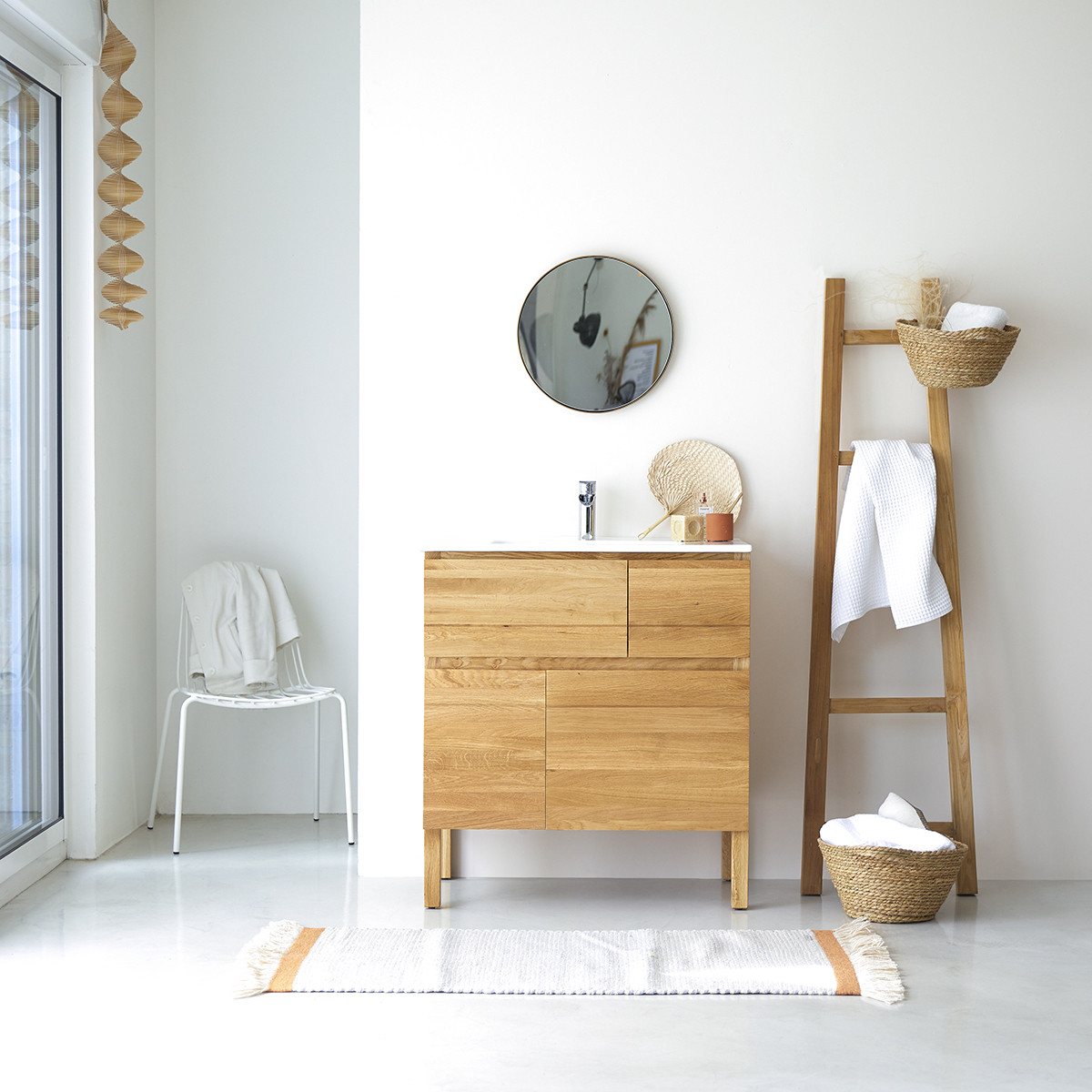 Mueble en Madera de roble macizo con Lavabo de cerámica 80 Easy Mueble en Madera de roble macizo con Lavabo de cerámica 80 Easy