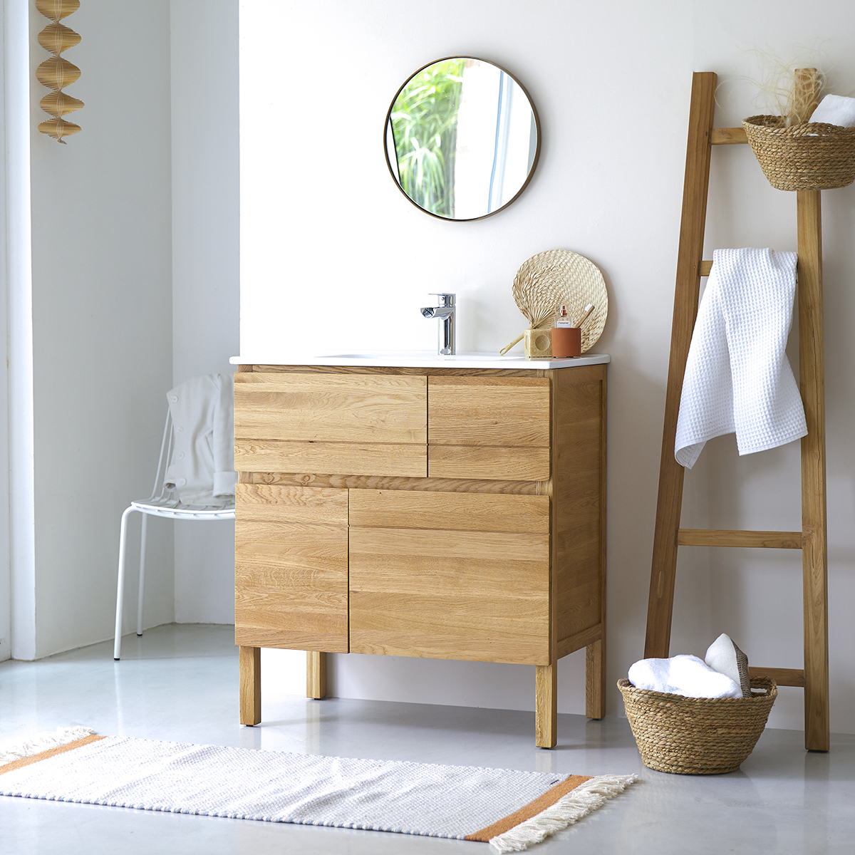Mueble en Madera de roble macizo con Lavabo de cerámica 80 Easy Mueble en Madera de roble macizo con Lavabo de cerámica 80 Easy