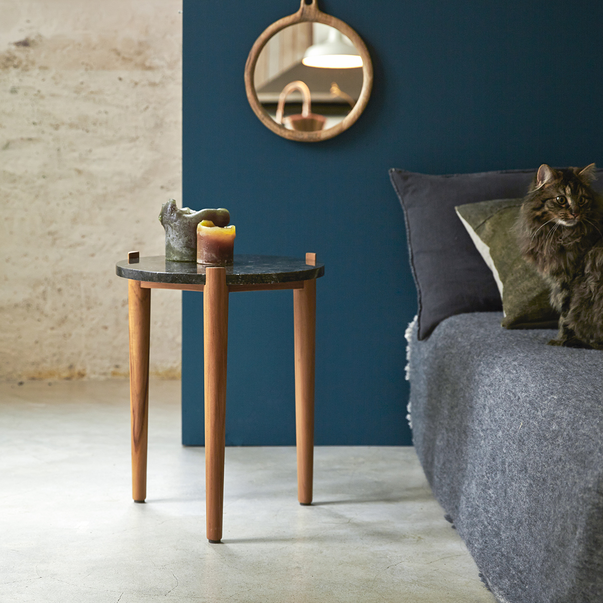 Nestor Teak and Marble Bedside Table Black Nestor Teak and Marble Bedside Table Black
