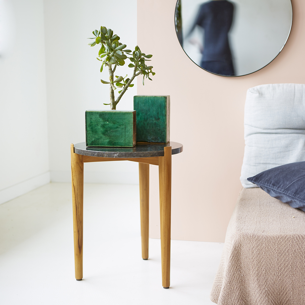 Nestor Teak and Marble Side Table 40 Black Nestor Teak and Marble Side Table 40 Black