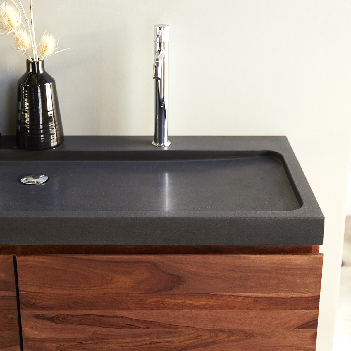 Nova solid sheesham Vanity Cabinet with Lava Stone Washbasin 120 Nova solid sheesham Vanity Cabinet with Lava Stone Washbasin 120