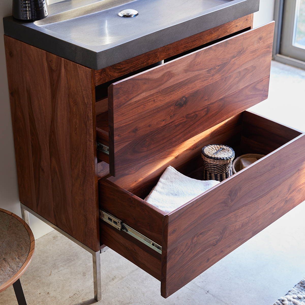 Nova solid sheesham Vanity Cabinet with Lava Stone Washbasin 80 Nova solid sheesham Vanity Cabinet with Lava Stone Washbasin 80