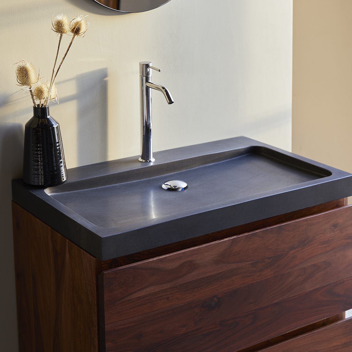 Nova solid sheesham Vanity Cabinet with Lava Stone Washbasin 80 Nova solid sheesham Vanity Cabinet with Lava Stone Washbasin 80